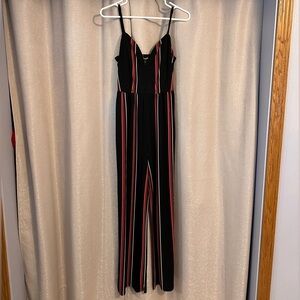 Express V-Wired Vertical Striped Jumpsuit